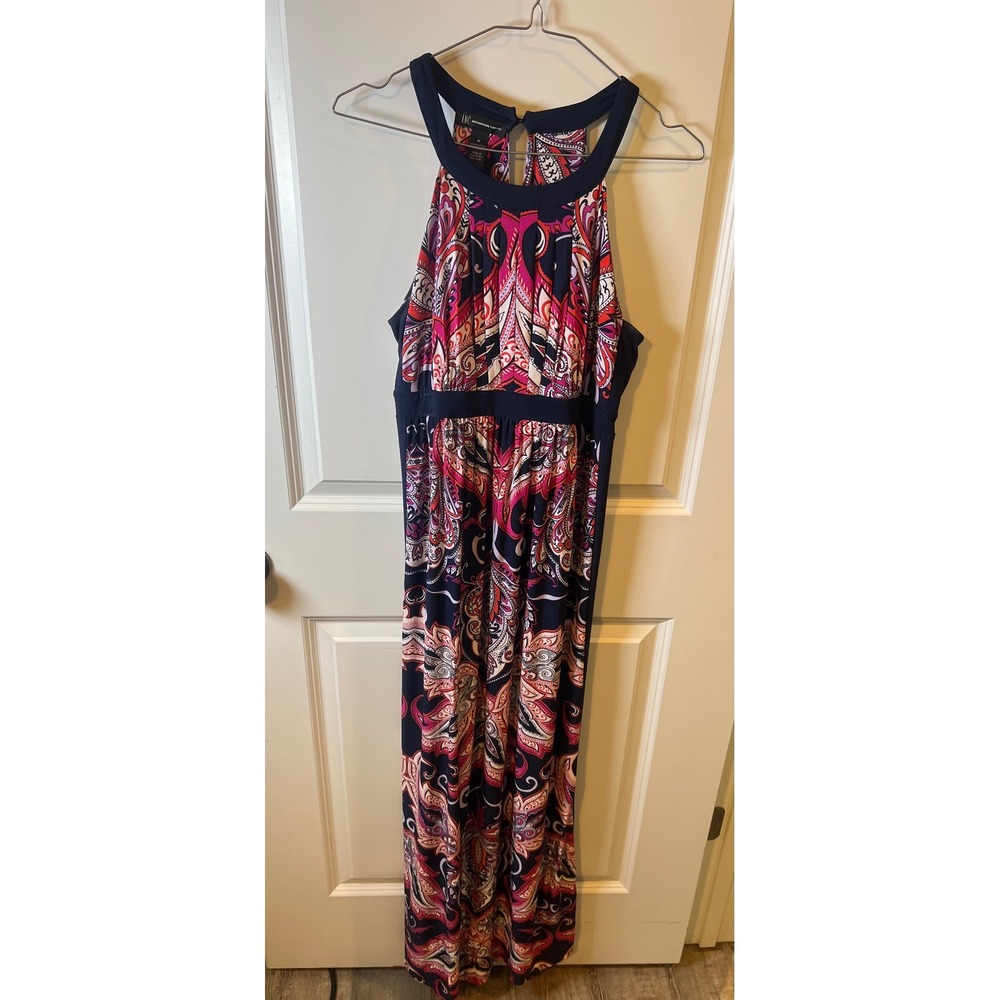 INC Womens Maxi Dress Paisley Print Navy Pink Size‎ M